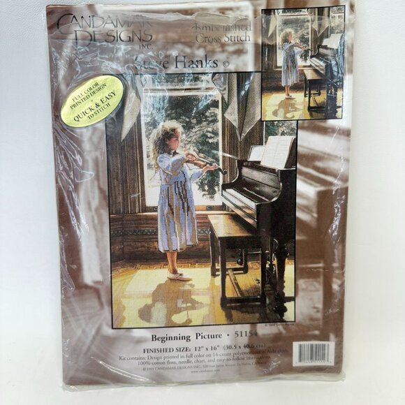 Candamar Designs Embellished Cross‎ Stitch Steve Hanks Girl Violin 51154 Vintage - Picture 2 of 10